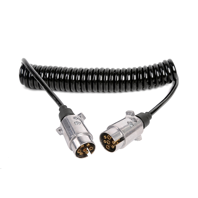 7Pole Black PU Spiral Coil, 2Plugs JH01 5, CableLwngth 1m,2m,3m.....JH020-A
